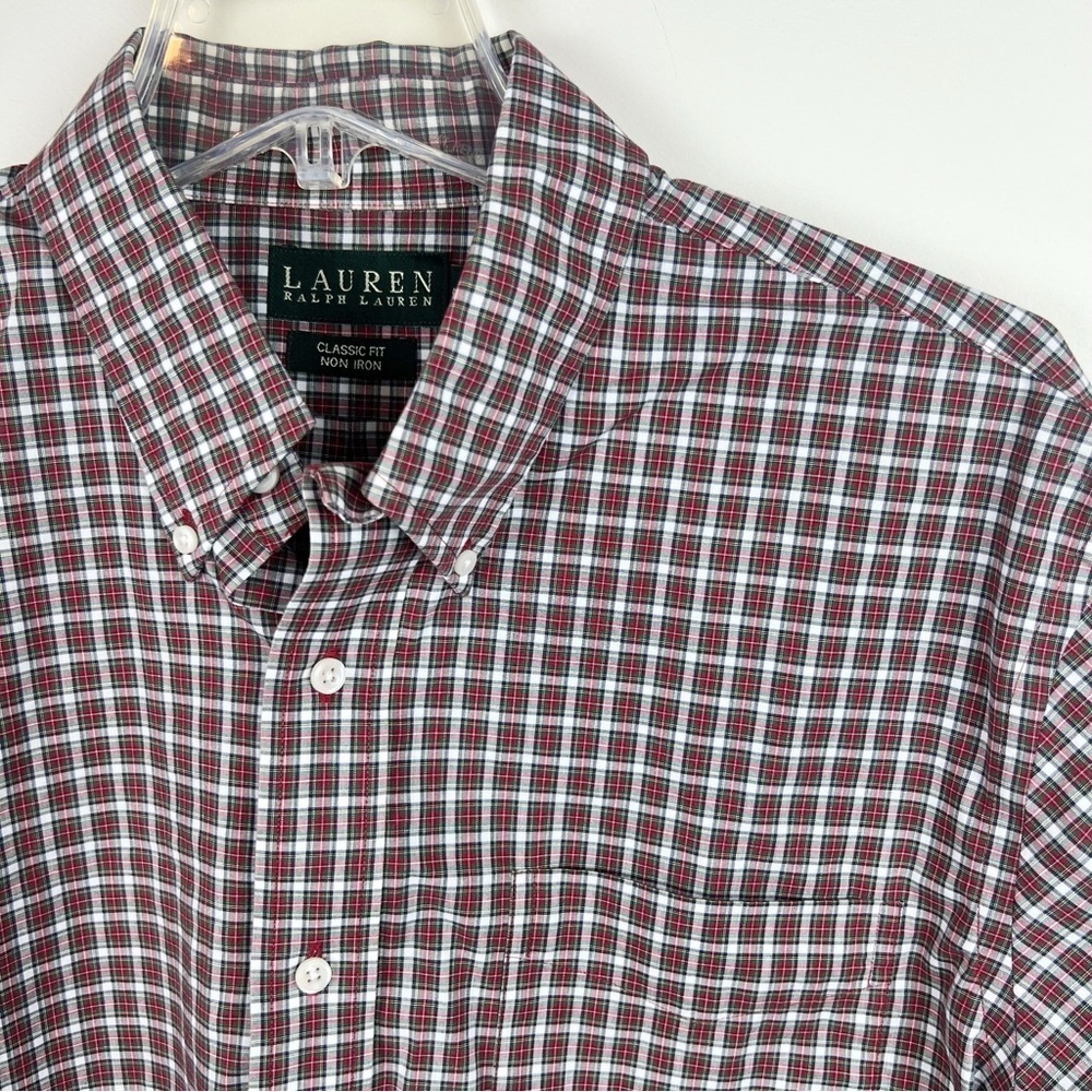 Ralph Lauren Mens Plaid Button Down Classic Fit Shirt Red Green Holiday No Iron - Picture 2 of 7